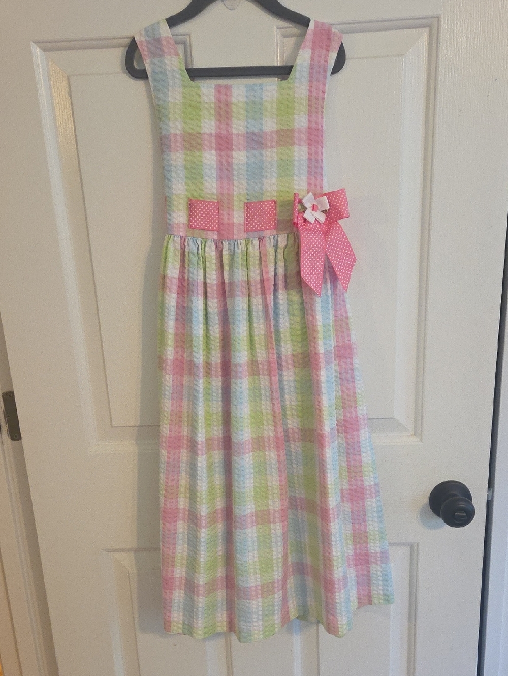 Bonnie Jean Pastel Plaid Dress with Pink Trim
